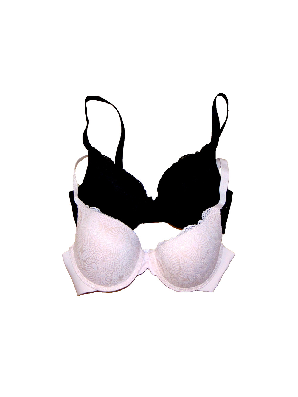 Jason Wu Lot 2 Lace Underwire Bras 36C Black & Blush Pink Push-Up Scallop